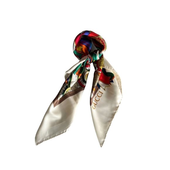 GUCCI " concorso ippico": Multicolor Silk, Logo Scarf#L028